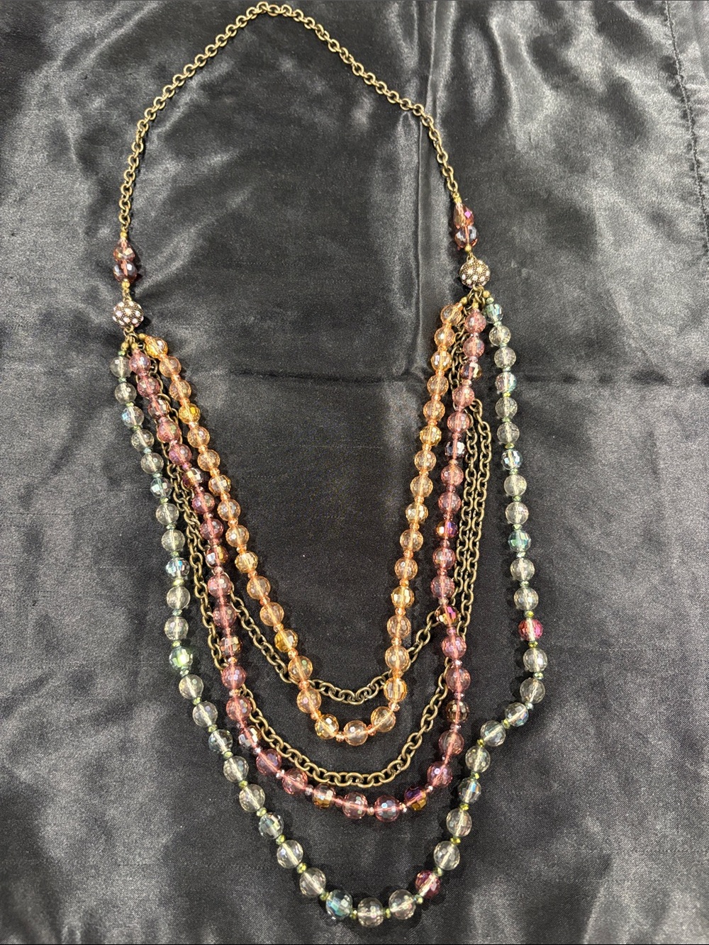 Multi-Strand Pastel Beaded Statement Necklace - Gold Chain